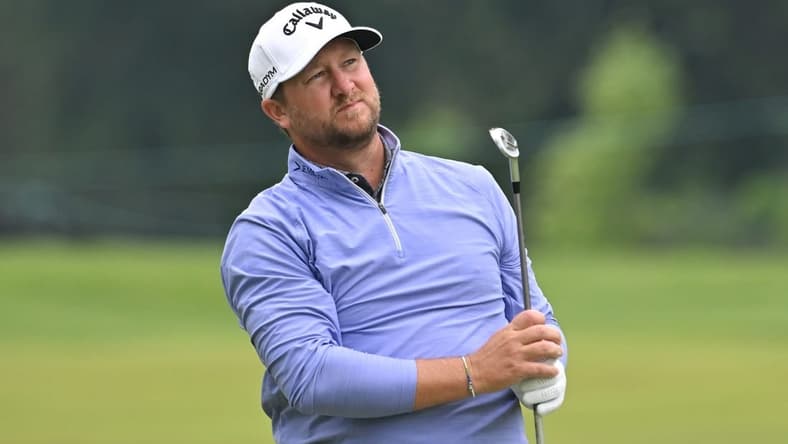 Jun 8, 2023; Toronto, ON, CAN;   Brice Garnett watches a shot from the fairway on the seventh hole during the first round of the RBC Canadian Open golf tournament. Mandatory Credit: Dan Hamilton-USA TODAY Sports