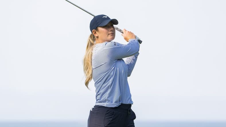 Aug 24, 2023; Vancouver, British Columbia, CAN; Bailey Tardy tees off on the twelfth hole during the first round of the CPKC Women's Open golf tournament at Shaughnessy Golf & Country Club. Mandatory Credit: Bob Frid-USA TODAY Sports