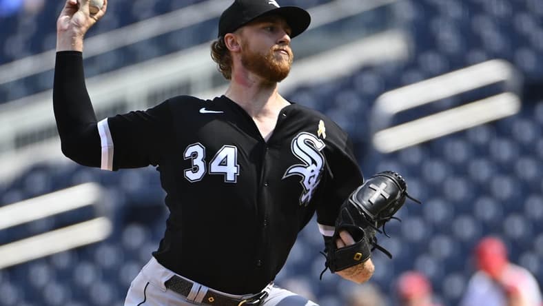 Sep 20, 2023; Washington, District of Columbia, USA; Chicago White Sox starting pitcher Michael Kopech (34) throws to the Washington Nationals during the first inning at Nationals Park. Mandatory Credit: Brad Mills-USA TODAY Sports