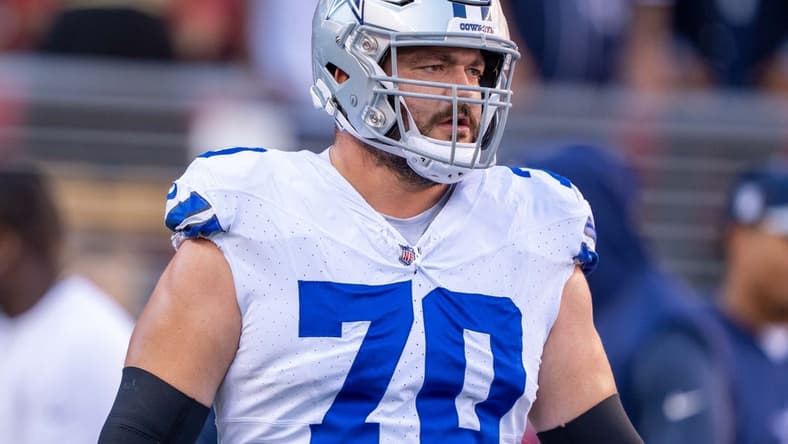 October 8, 2023; Santa Clara, California, USA; Dallas Cowboys guard Zack Martin (70) warms up before the game against the San Francisco 49ers at Levi's Stadium. Mandatory Credit: Kyle Terada-USA TODAY Sports