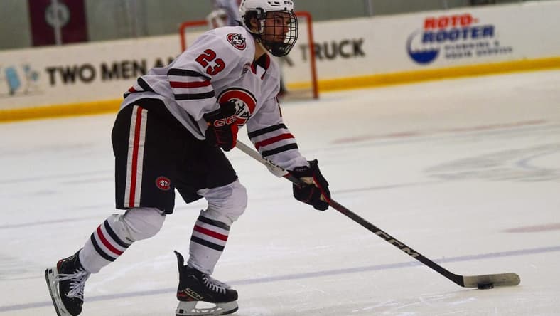 St. Cloud State hockey junior Jack Peart skates Nov. 18 against Minnesota-Duluth in the Herb Brooks National Hockey Center. The Huskies swept the series against the Bulldogs, winning this game 6-5.