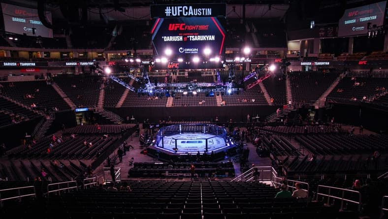 Dec 2, 2023; Austin, Texas, USA; The octagon is ready for UFC Fight Night at Moody Center. Mandatory Credit: Dustin Safranek-USA TODAY Sports