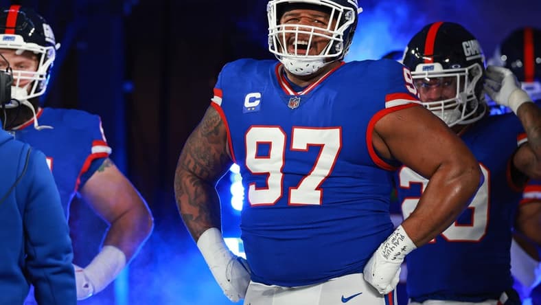 Dec 11, 2023; East Rutherford, New Jersey, USA; New York Giants defensive tackle Dexter Lawrence II (97) looks on before the game against the Green Bay Packers at MetLife Stadium. Mandatory Credit: Vincent Carchietta-USA TODAY Sports