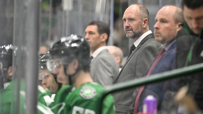 Dec 21, 2023; Dallas, Texas, USA; Dallas Stars head coach Pete Deboer during the game between the Dallas Stars and the Vancouver Canucks at the American Airlines Center. Mandatory Credit: Jerome Miron-USA TODAY Sports
