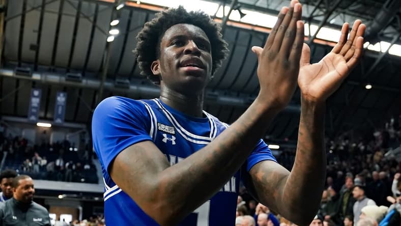 Jan 13, 2024; Indianapolis, Indiana, USA; Seton Hall Pirates guard Kadary Richmond (1) celebrates after defeating the Butler Bulldogs at Hinkle Fieldhouse. Mandatory Credit: Robert Goddin-USA TODAY Sports
