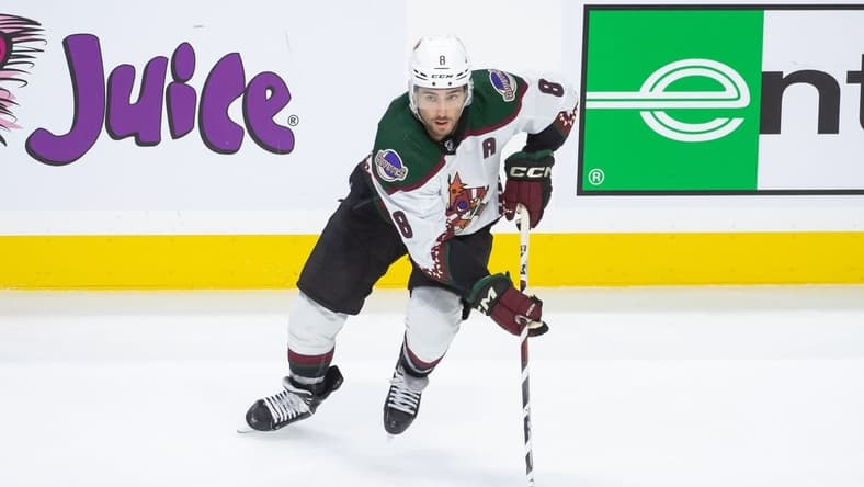 Mar 1, 2024; Ottawa, Ontario, CAN; Arizona Coyotes center Nick Schmaltz (8) skates with the puck in the third period against the Ottawa Senators at the Canadian Tire Centre. Mandatory Credit: Marc DesRosiers-USA TODAY Sports