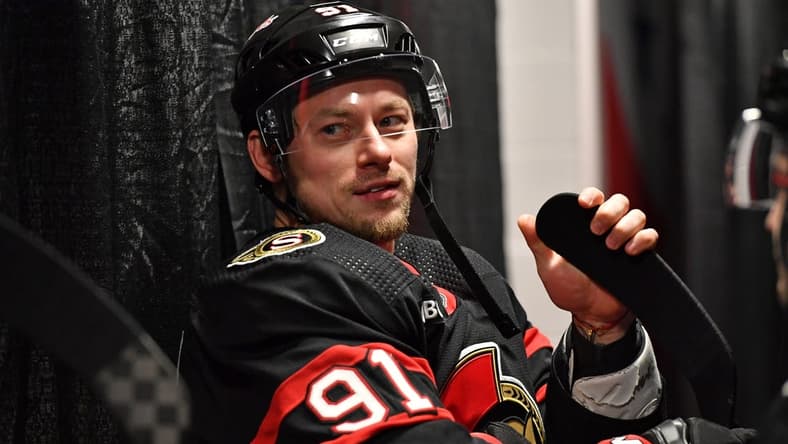 Mar 2, 2024; Philadelphia, Pennsylvania, USA; Ottawa Senators right wing Vladimir Tarasenko (91) in the tunnel before warmups against the Philadelphia Flyers at Wells Fargo Center. Mandatory Credit: Eric Hartline-USA TODAY Sports