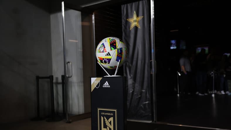 Mar 9, 2024; Los Angeles, California, USA; Game ball sit prior to the start of the game against LAFC and Sporting Kansas City during the first half at BMO Stadium. Mandatory Credit: Kiyoshi Mio-USA TODAY Sports
