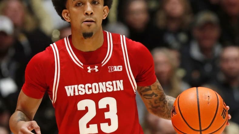 Wisconsin Badgers guard Chucky Hepburn (23) drives to the basket during the NCAA men s basketball game against the Purdue Boilermakers, Sunday, March 10, 2024, at Mackey Arena in West Lafayette, Ind.