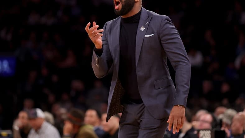 Mar 13, 2024; New York City, NY, USA; Villanova Wildcats head coach Kyle Neptune coaches against the DePaul Blue Demons during the first half at Madison Square Garden. Mandatory Credit: Brad Penner-USA TODAY Sports