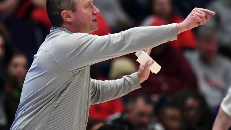 Mar 13, 2024; Nashville, TN, USA; Georgia Bulldogs head coach Mike White yells from the sideline during the second half against the Missouri Tigers at Bridgestone Arena. Mandatory Credit: Christopher Hanewinckel-USA TODAY Sports