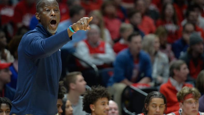 Mar 8, 2024; Dayton, Ohio, USA;  Dayton Flyers head coach Anthony Grant calls a play during the first half of the game against the Virginia Commonwealth Rams at University of Dayton Arena. Mandatory Credit: Matt Lunsford-USA TODAY Sports