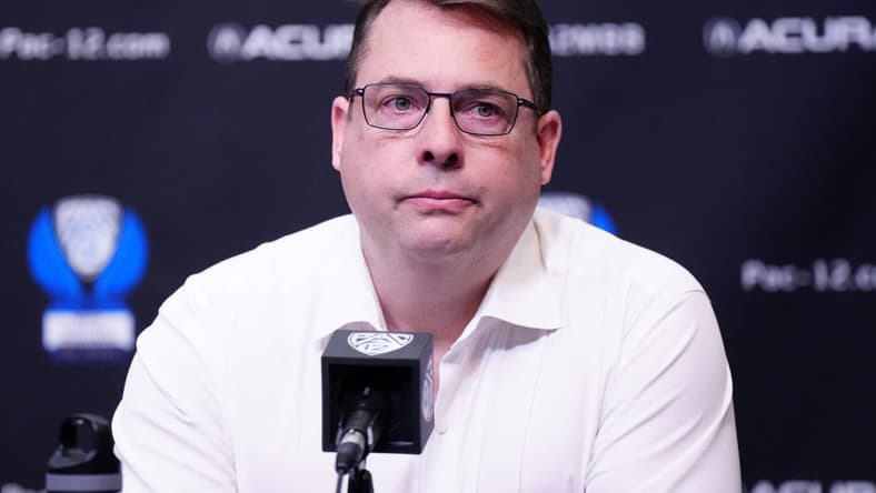 Mar 14, 2024; Las Vegas, NV, USA; Stanford Cardinal head coach Jerod Haase reacts at press conference after the game against the Washington State Cougars at T-Mobile Arena. Mandatory Credit: Kirby Lee-USA TODAY Sports