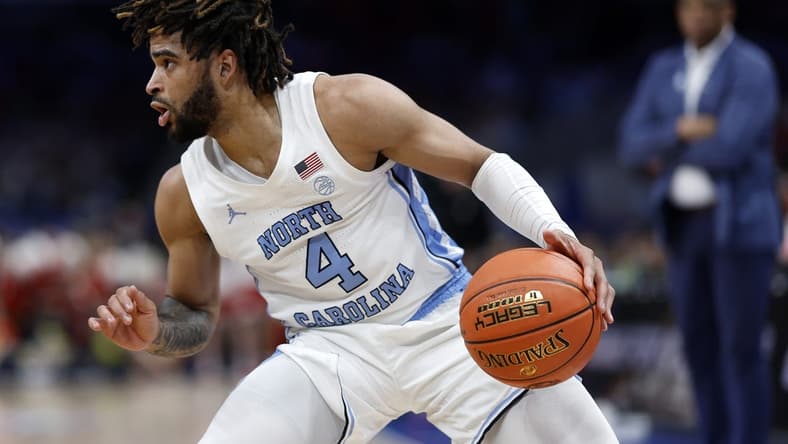 Mar 16, 2024; Washington, D.C., USA; North Carolina Tar Heels guard RJ Davis (4) dribbles the ball against the North Carolina State Wolfpack during the second half at Capital One Arena. Mandatory Credit: Geoff Burke-USA TODAY Sports