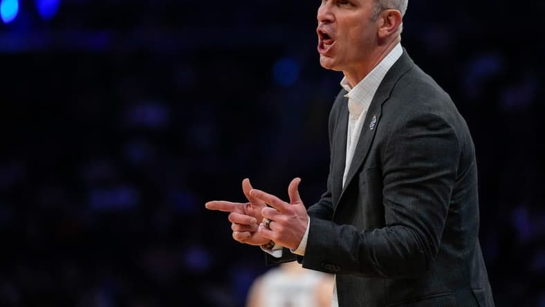 Connecticut Huskies head coach Dan Hurley shouts to his defense in the second half of the NCAA Big East Conference Tournament second round game between the Connecticut Huskies and the Xavier Musketeers at Madison Square Garden in New York City on Thursday, March 14, 2024. Xavier was eliminated from the tournament by a 87-60 loss to UConn.