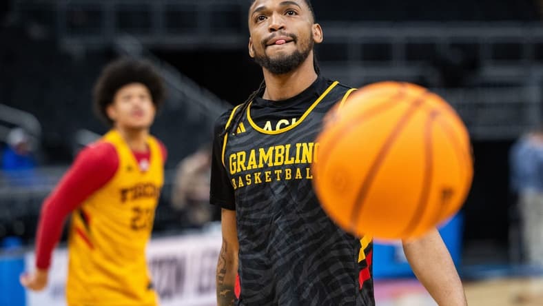 Mar 21, 2024; Indianapolis, IN, USA; Grambling State Tigers guard Jourdan Smith (11) during practice day at Gainbridge FieldHouse. Mandatory Credit: Trevor Ruszkowski-USA TODAY Sports