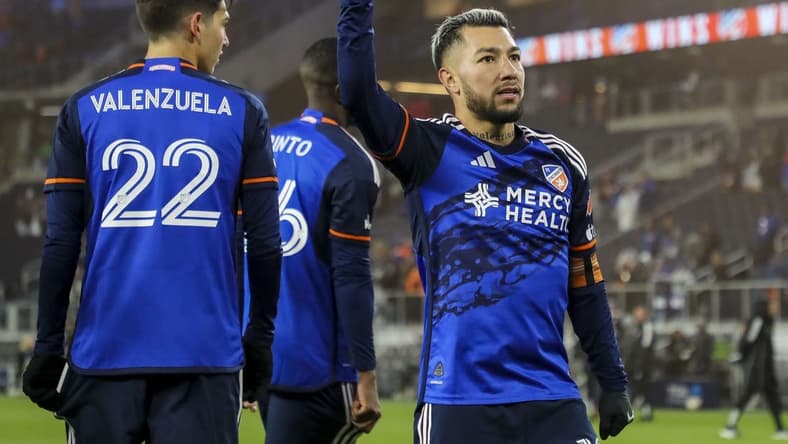 Mar 23, 2024; Cincinnati, Ohio, USA; FC Cincinnati midfielder Luciano Acosta (10) reacts after the victory over New York City FC at TQL Stadium. Mandatory Credit: Katie Stratman-USA TODAY Sports