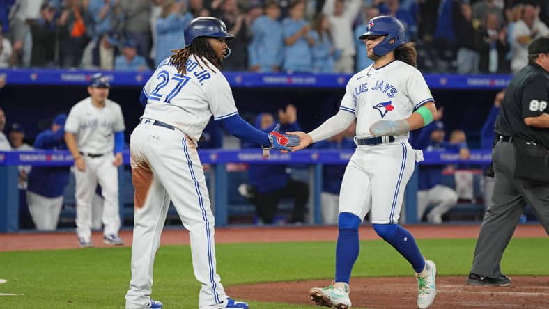 Toronto Blue Jays' Vladimir Guerrero Jr and Bo Bichette