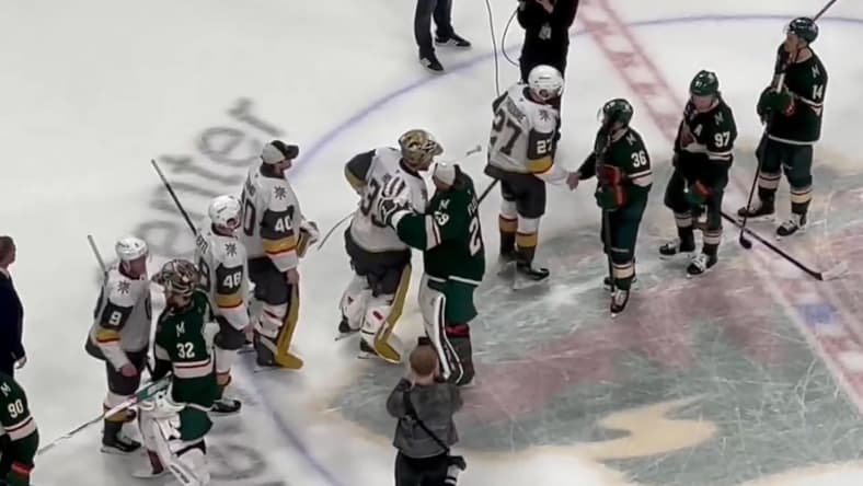 Marc-André Fleury goes through the handshake line 5/1/2025 (Photo/Screenshot- Vince Sapienza via Twitter)