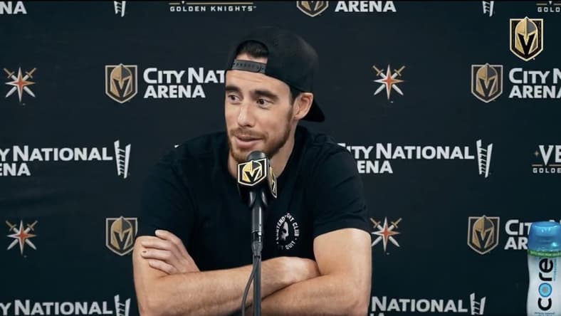Reilly Smith meets with the media for exit interviews 5/16/2025 (Photo/Screenshot- Vegas Golden Knights via Twitter)
