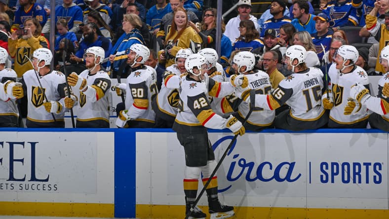 Vegas Golden Knights forward Braedan Bowman celebrates scoring his first NHL goal 11/15/2025 (Photo/Screenshot- Vegas Golden Knights via Twitter)