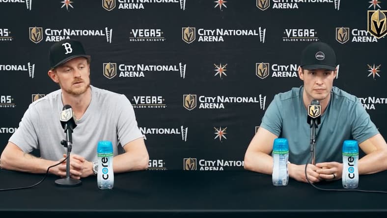 Jack Eichel and Brayden McNabb meet with the media for exit interviews 5/16/2025 (Photo/Screenshot- Vegas Golden Knights via Twitter)