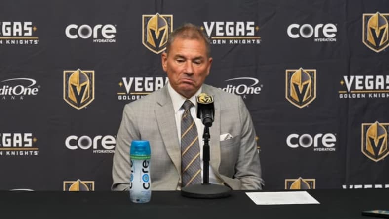 Vegas Golden Knights head coach Bruce Cassidy meets with the media 10/31/2025 (Photo/Screenshot- Vegas Golden Knights via Twitter)