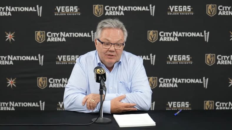 Vegas Golden Knights general manager Kelly McCrimmon meets with the media for his end of the year press conference 5/17/2025 (Photo/Screenshot- Vegas Golden Knights via Twitter)