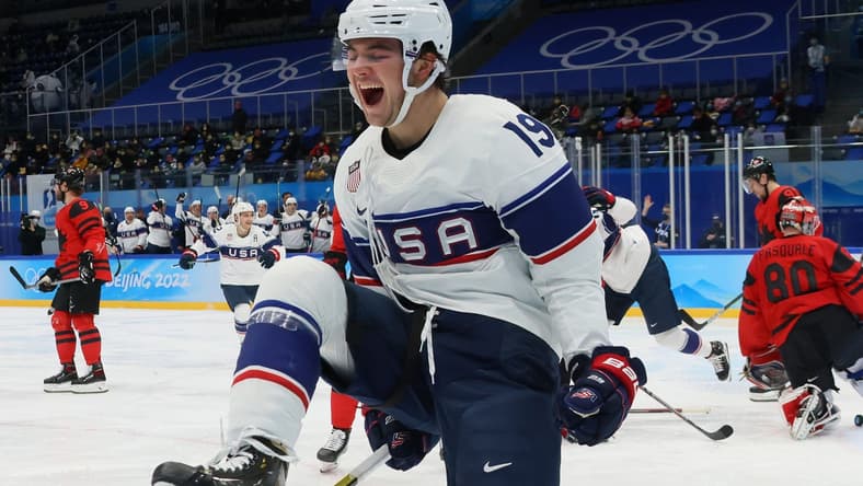 Vegas Golden Knights prospect Brendan Brisson Team USA 2022 Olympics (Photo- USA Hockey via Twitter)