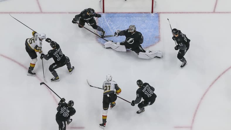 Vegas Golden Knights Brett Howden scores a goal against the Tampa Bay Lightning (Photo- Vegas Golden Knights via Twitter)