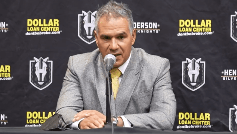 Henderson Silver Knights Head Coach Manny Viveiros (Photo/Video- Henderson Silver Knights via Twitter)