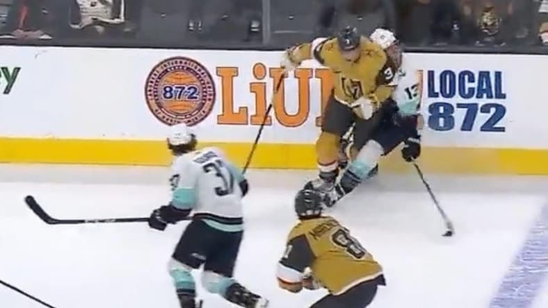 Brayden McNabb hit on Brandon Tanev