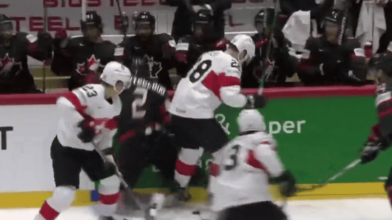 Zach Whitecloud Timo Meier hit Vegas Golden Knights Team Canada