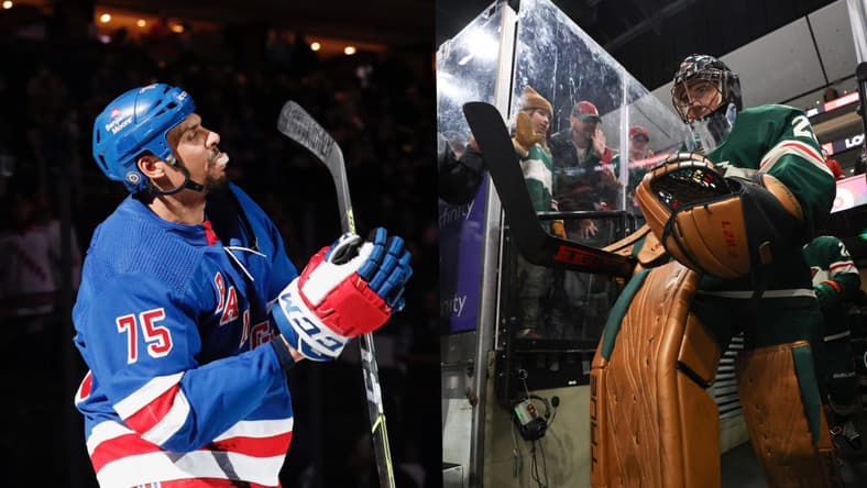 Ryan Reaves and Marc-Andre Fleury (Photos- Minnesota Wild and New York Rangers via Twitter)