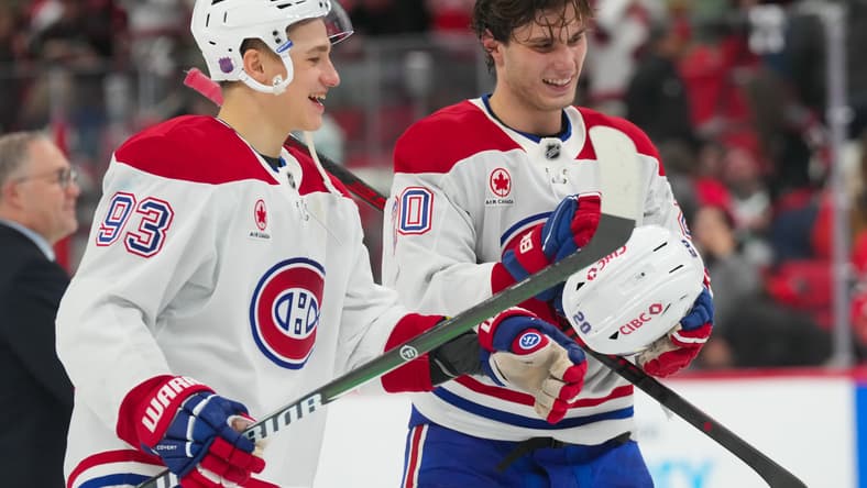 NHL: Montreal Canadiens at Carolina Hurricanes, juraj slafkovsky, ivan demidov