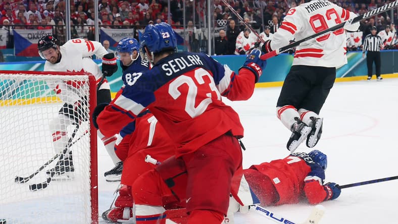 Mark Stone scores a goal for Team Canada against France at the 2026 Olympic Games (Photo/Screenshot- Vegas Golden Knights via Twitter)