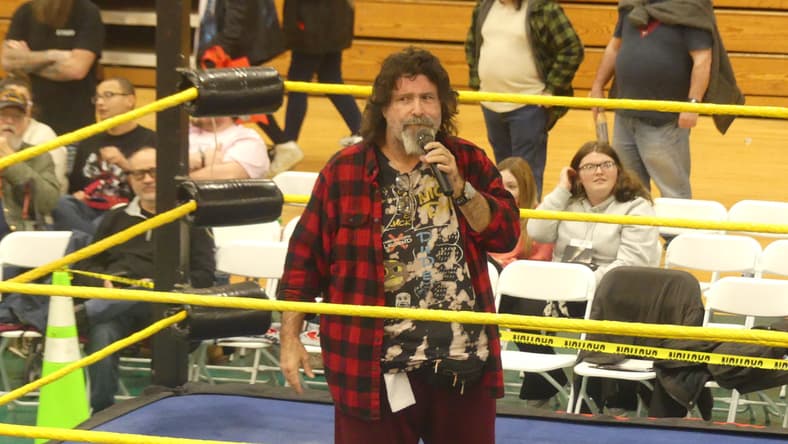 Before the World Classic Professional Big Time Wrestling show Mick Foley answered fan questions while in the ring.