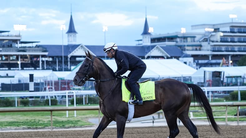 Sovereignty, the winner of the 2025 Kentucky Derby, made an appearance on the track during morning workouts. The horse is