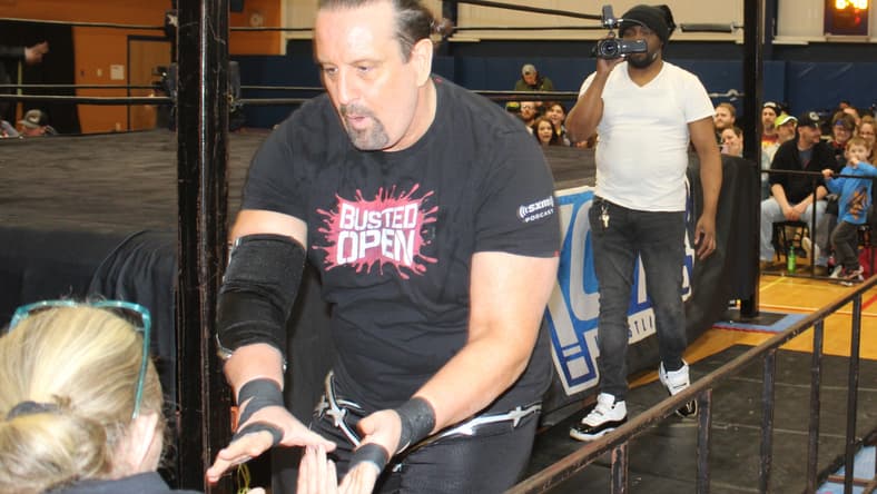 Tommy Dreamer, a former ECW and WWE regular, greets fans on his way to the ring during Xcite Wrestling's first-ever event in