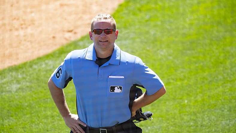 Mar 6, 2021; Glendale, Arizona, USA; MLB umpire Mike Muchlinski during the San Diego Padres game against the Los Angeles Dodgers during Spring Training at Camelback Ranch Glendale. Mandatory Credit: Mark J. Rebilas-USA TODAY Sports