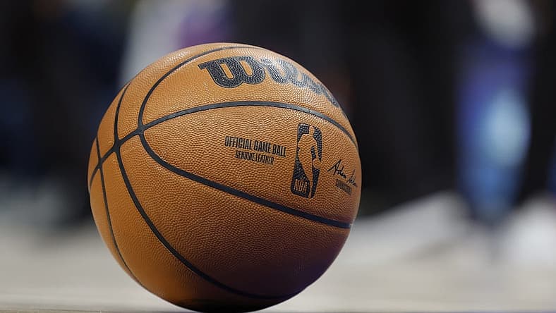 Mar 13, 2022; Detroit, Michigan, USA; Basketball sits on the court during the first half of the game between the Detroit Pistons and the LA Clippers at Little Caesars Arena. Mandatory Credit: Rick Osentoski-USA TODAY Sports