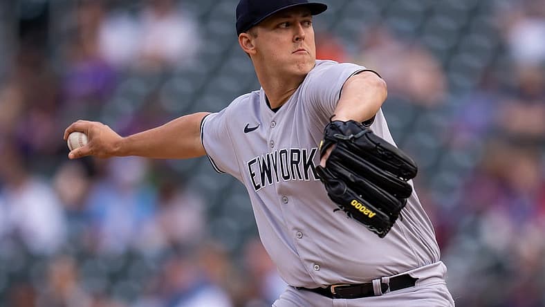 Jun 7, 2022; Minneapolis, Minnesota, USA; New York Yankees starting pitcher Jameson Taillon (50) pitches against the Minnesota Twins in the first inning at Target Field. Mandatory Credit: Brad Rempel-USA TODAY Sports