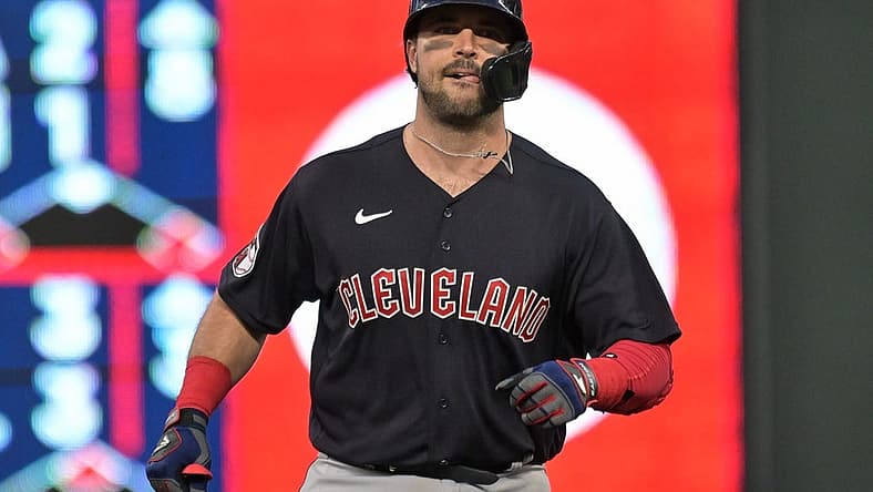 May 13, 2022; Minneapolis, Minnesota, USA; Cleveland Guardians catcher Austin Hedges (17) in action against the Minnesota Twins at Target Field. Mandatory Credit: Jeffrey Becker-USA TODAY Sports