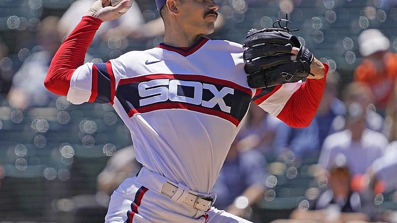 Jun 26, 2022; Chicago, Illinois, USA; Chicago White Sox starting pitcher Dylan Cease (84) throws the ball against the Baltimore Orioles during the first inning at Guaranteed Rate Field. Mandatory Credit: David Banks-USA TODAY Sports