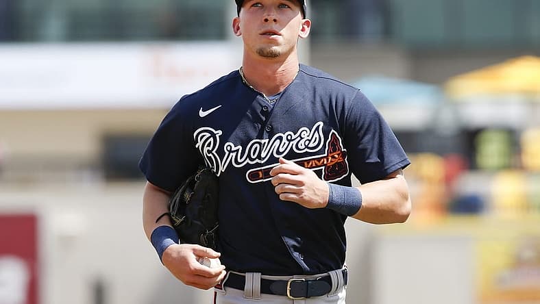 Mar 12, 2020; Lakeland, Florida, USA; Atlanta Braves outfielder Drew Waters returns to the dugout following the second inning against the Detroit Tigers at Publix Field at Joker Marchant Stadium. Mandatory Credit: Reinhold Matay-USA TODAY Sports