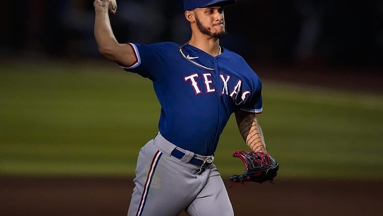 Sep 23, 2020; Phoenix, Arizona, USA; Texas Rangers pitcher Jonathan Hernandez against the Arizona Diamondbacks at Chase Field. Mandatory Credit: Mark J. Rebilas-USA TODAY Sports
