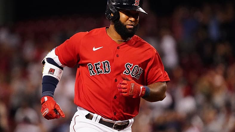 Sep 7, 2021; Boston, Massachusetts, USA; Boston Red Sox Danny Santana (22) hits a two run home run against the Tampa Bay Rays in the eighth inning at Fenway Park. Mandatory Credit: David Butler II-USA TODAY Sports