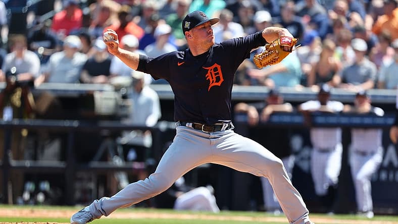 Mar 20, 2022; Tampa, Florida, USA; Detroit Tigers pitcher Chase Anderson (48) throws a pitch during the fourth inning against the New York Yankees during spring training at George M. Steinbrenner Field. Mandatory Credit: Kim Klement-USA TODAY Sports