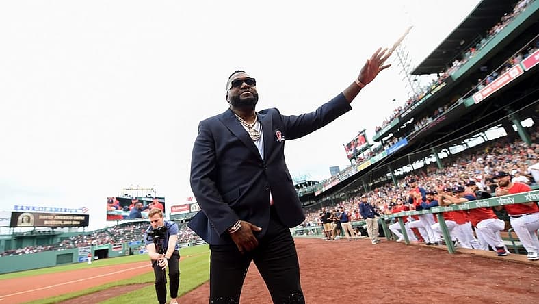 May 27, 2022; Boston, Massachusetts, USA; Former Boston Red Sox player David Ortiz is introduced prior to a ceremony for his induction into the Red Sox Hall of Fame at Fenway Park. Mandatory Credit: Bob DeChiara-USA TODAY Sports