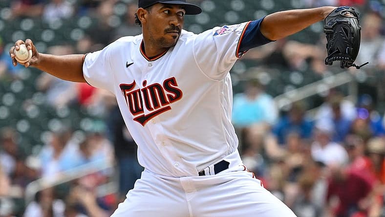 May 28, 2022; Minneapolis, Minnesota, USA; Minnesota Twins relief pitcher Juan Minaya (49) delivers a pitch against the Kansas City Royals during the fifth inning at Target Field. Mandatory Credit: Nick Wosika-USA TODAY Sports